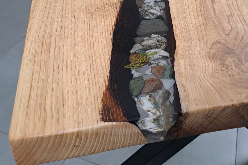Kestane Doğal Kenarlı Epoksili Masa Doğal Taşlı - Görsel 8